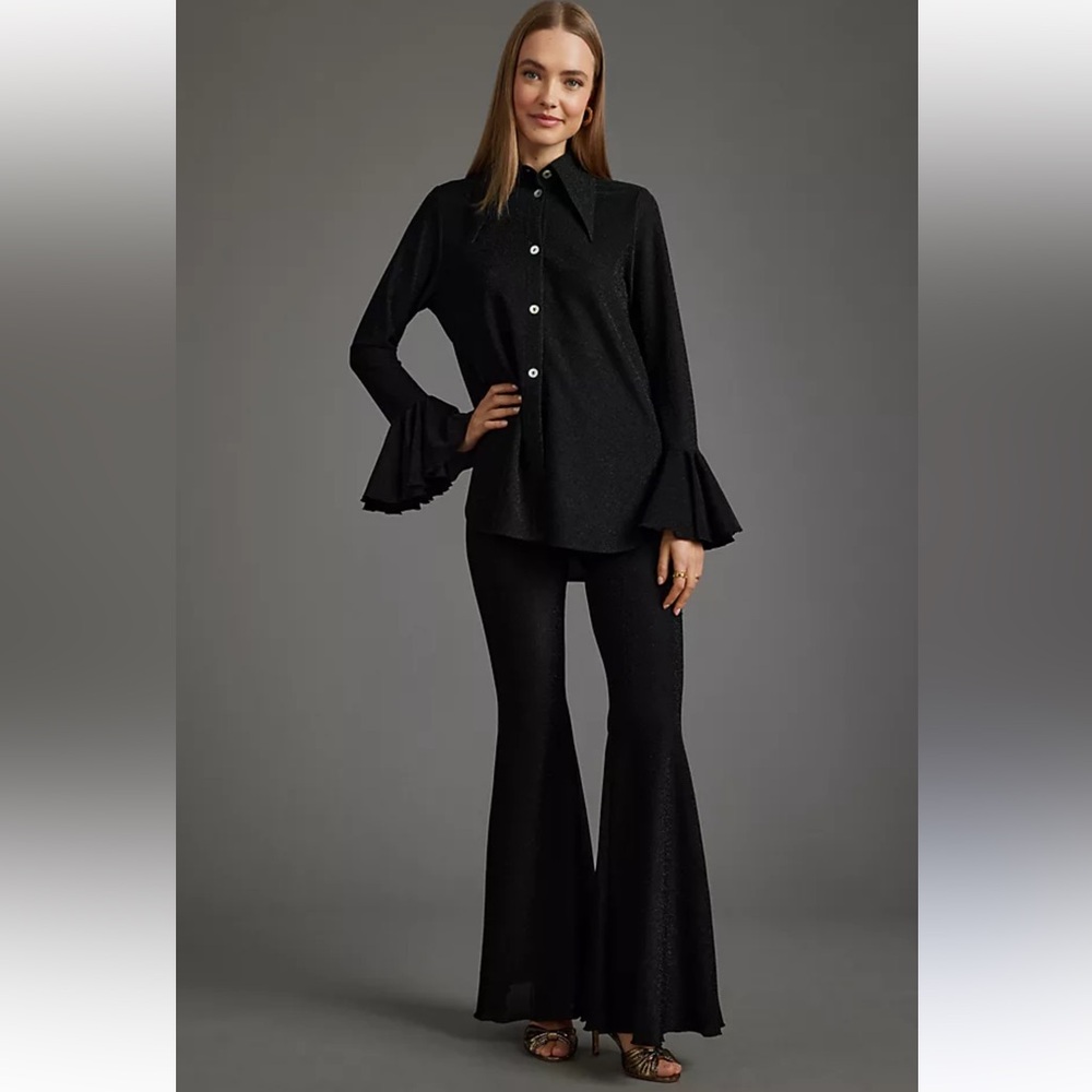 Sleeper Lurex Lounge Suit w/Pants Black Metallic Sz Medium Party Cocktail Chic